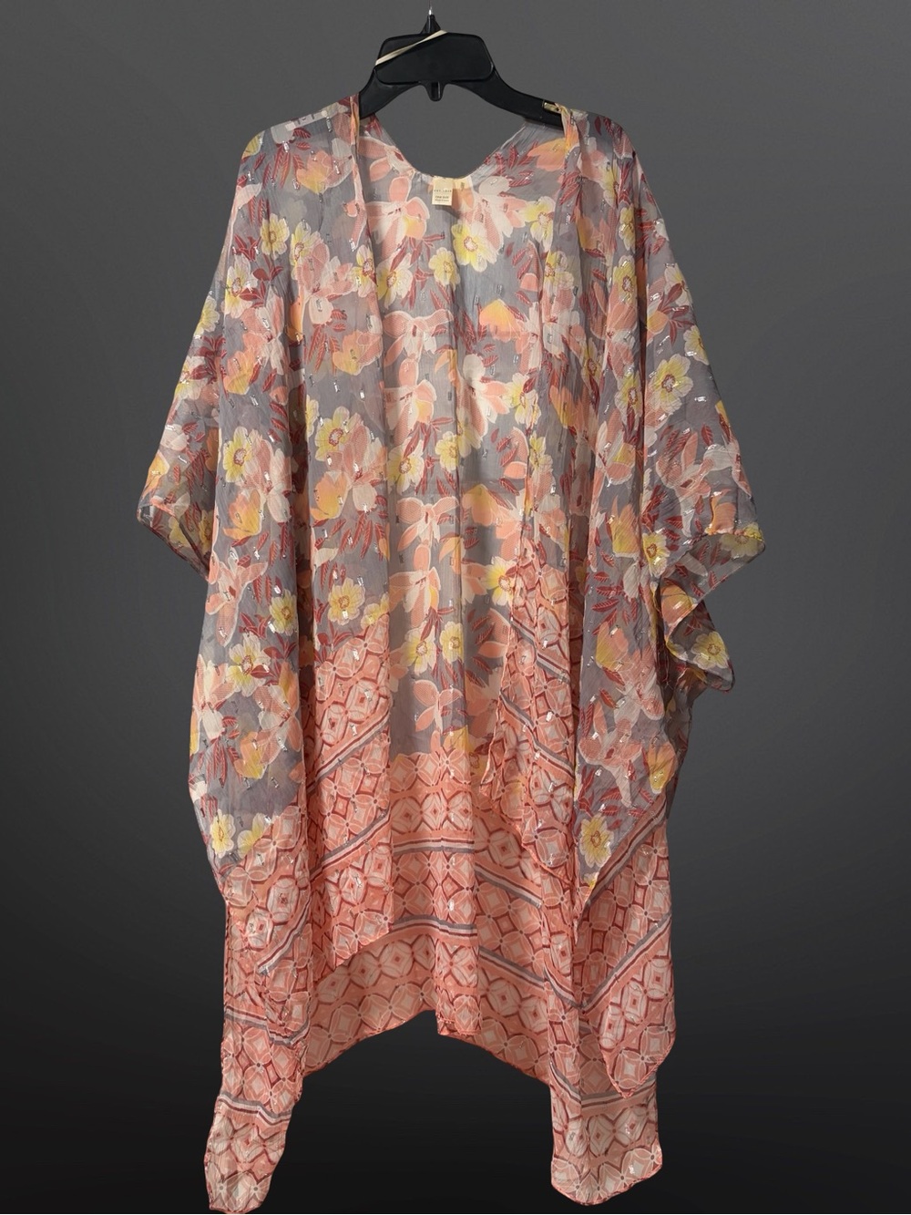 Floral Sheer Kimono Cover-Up in Peach & Gray